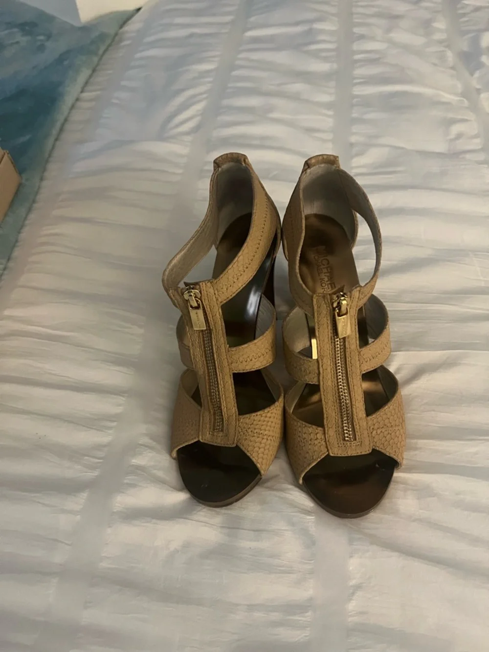 Michael Kors Tan Strappy Front-Zip Women’s Heels